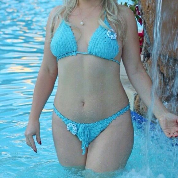 HANDMADE crochet Aqua green Bikini size S - Picture 1 of 8
